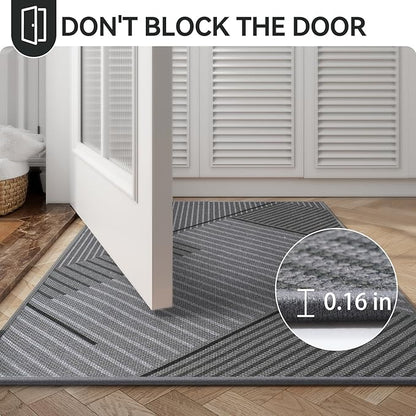 Front Door Mat 17''x30'', Non Slip Absorbent Muddy Dirt Resist Washable Low-Profile Indoor Doormat, Welcome Entryway Door Mats, Grey