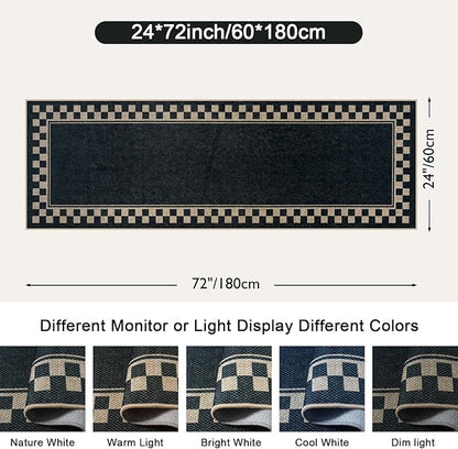 OJIA Easy Jute Runner Rug, 2x6 Kitchen Runner Washable Rug Runners for Hallways Farmhouse Checkered Carpet, Non-Slip Indoor Outdoor Runner Modern Door Mat for Entry Front Door Entryway Porch
