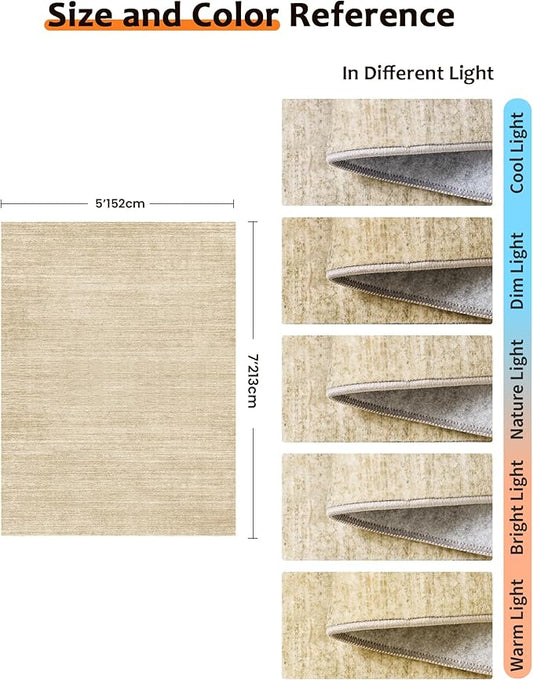 Art&Tuft Washable Rugs 5x7, Low Pile Area Rugs for Living Room - Non Slip and Stain Resistant Soft Thin 5x7 Rug for Bedroom, Dining Room, Kitchen, Office, Brown