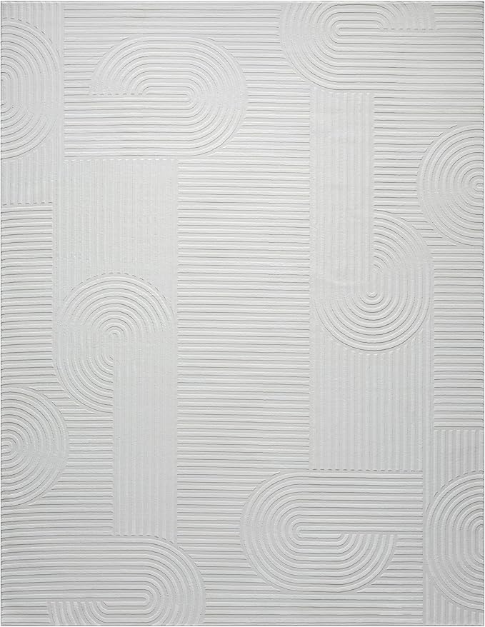 Annabel Modern Geometric Area Rug for Living Room, 8x10 Contemporary Arched Cream Neutral Rug, Stain Resistant Non-Shedding Carpet for Bedroom, Dining Room or Kitchen (8' x 10', Cream)