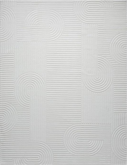 Annabel Modern Geometric Area Rug for Living Room, 8x10 Contemporary Arched Cream Neutral Rug, Stain Resistant Non-Shedding Carpet for Bedroom, Dining Room or Kitchen (8' x 10', Cream)