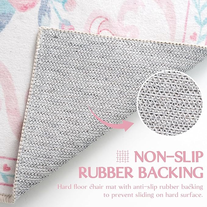 Pink Rug Bow Floral Rug for Girls, 5x7 Washable Area Rugs for Bedroom Living Room, Kitchen,Dining Room,Kids Room, Playroom, Cute Ultra-Thin Non Slip Low Pile Indoor Carpet
