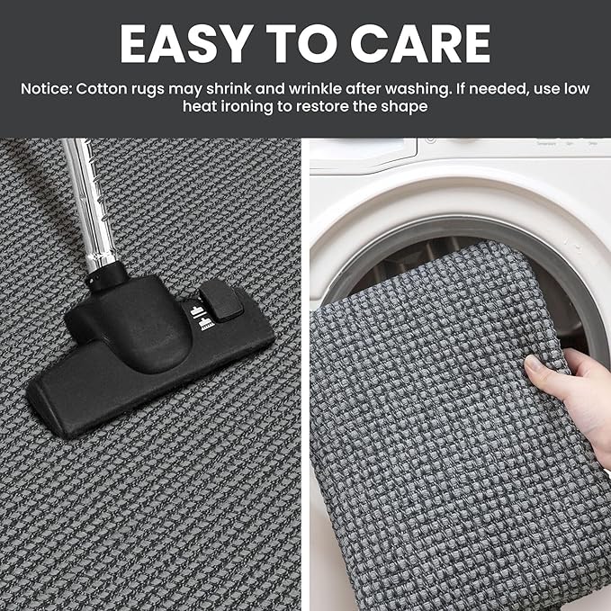IOHOUZE Washable Area Rug 3x5 Non Slip Rubber Backed Woven Rugs for Entryway Rugs Indoor Outdoor Doormat Throw Rug Floor Carpet for Entrance Kitchen Front Door, Dark Grey