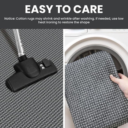IOHOUZE Washable Area Rug 3x5 Non Slip Rubber Backed Woven Rugs for Entryway Rugs Indoor Outdoor Doormat Throw Rug Floor Carpet for Entrance Kitchen Front Door, Dark Grey