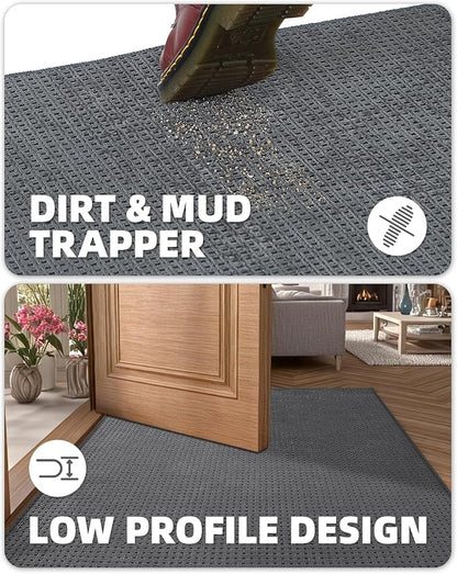 Color&Geometry Front Door Mat Indoor Non Slip Rubber Backing, 17"x30" Ultra Thin Doormat, Soft Absorbent Inside Doormat Washable Easy Clean Rugs for Entryway, Slate Gray (Rolled-up NO Creases)