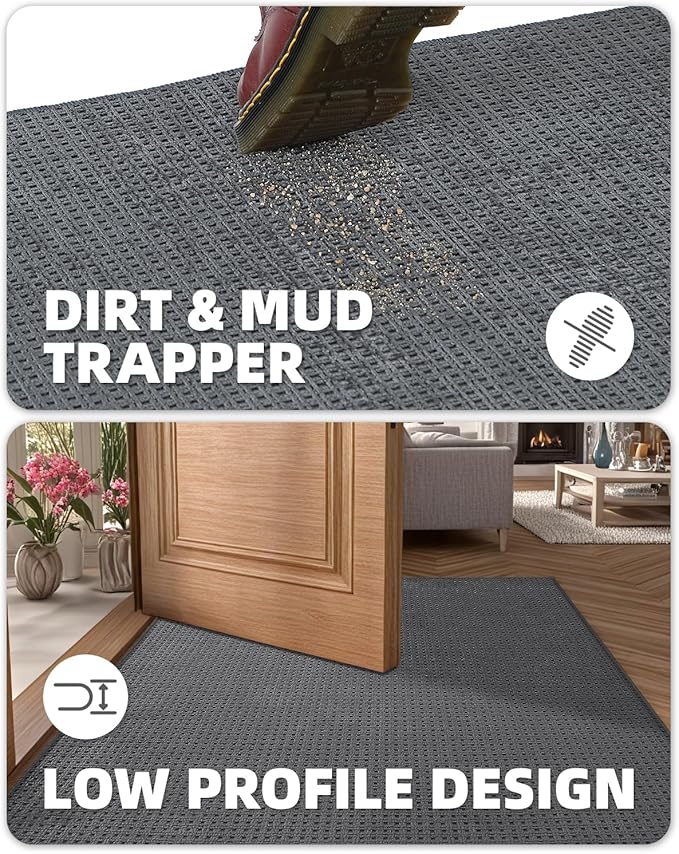 Color&Geometry Front Door Mat Indoor Non Slip Rubber Backing, 24"x36" Ultra Thin Doormat, Soft Absorbent Inside Doormat Washable Easy Clean Rugs for Entryway, Slate Gray (Rolled-up NO Creases)