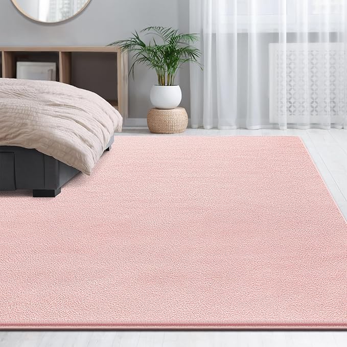 Large Area Rugs for Living Room Bedroom, 7x10 Feet Pink Rug, Minimalist Modern Shag Rug, Soft Thick Comfy Memory Foam Indoor Carpet, Non-Slip Washable Rug for Boys Girls Dorm Nursery Room Home Decor