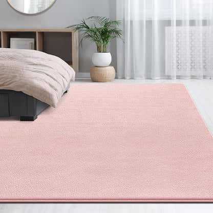Large Area Rugs for Living Room Bedroom, 4x6 Feet Pink Rug, Minimalist Modern Shag Rug, Soft Thick Comfy Memory Foam Indoor Carpet, Non-Slip Washable Rug for Boys Girls Dorm Nursery Room Home Decor