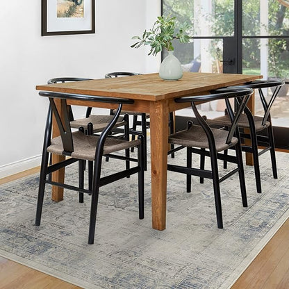RUGGABLE Washable Vintage Area Rug – Kamran Blue Quartz 5x7, Stain-Resistant, Non-Slip – Medium Machine Washable Rugs for Living Room, Bedroom, Hallway, Entryway & Office–with Cushioned Pad
