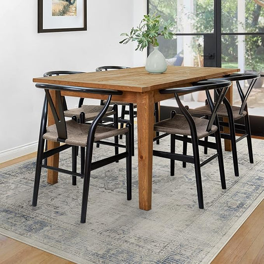 RUGGABLE Washable Vintage Area Rug – Kamran Blue Quartz 5x7, Stain-Resistant, Non-Slip – Medium Machine Washable Rugs for Living Room, Bedroom, Hallway, Entryway & Office–with Cushioned Pad