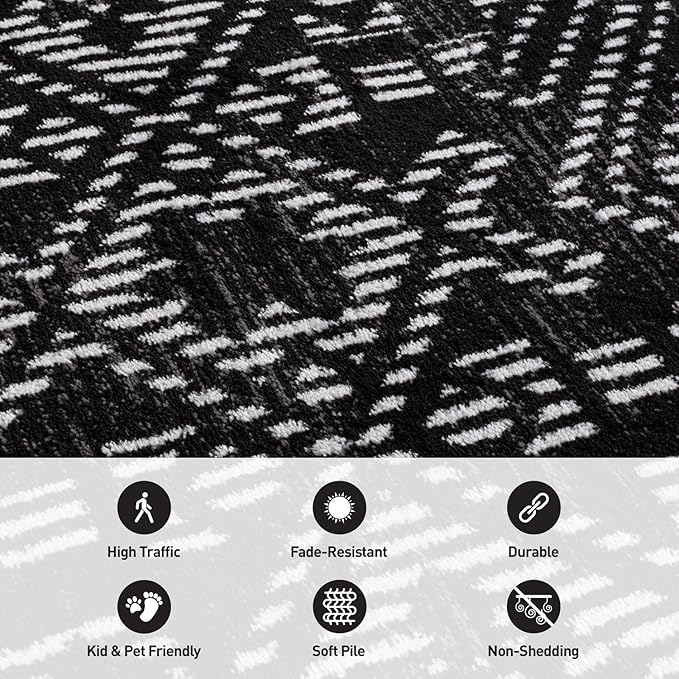 Rugshop Boho Black Tribal Area Rug 5x7 Modern Indoor Carpet for Living Room, Bedroom, or Entryway – Non-Shedding, Low Pile Geometric Design 5' x 7'