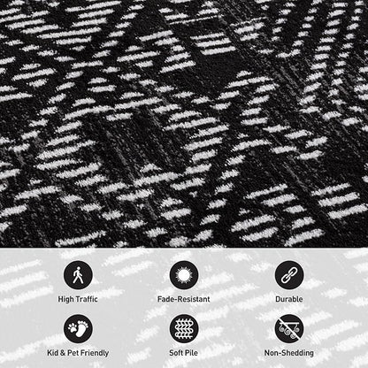 Rugshop Boho Black Tribal Area Rug 5x7 Modern Indoor Carpet for Living Room, Bedroom, or Entryway – Non-Shedding, Low Pile Geometric Design 5' x 7'