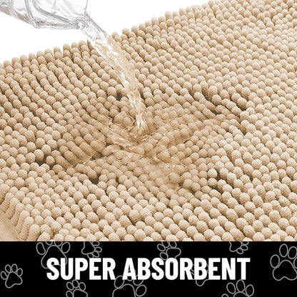 Smiry Dog Door Mat for Muddy Paws, Absorbent Dirt Trapper Non Slip Quick Dry Washable Chenille Mat for Mud Dogs, Entry Rug for Indoor and Outdoor (36x24 Inches, Beige and Black