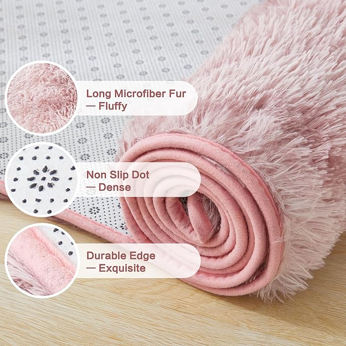 Andency 6x9 Area Rugs, Large Shag Fluffy Soft Shaggy Rugs for Living Room Bedroom, Non-Slip Tie-Dyed Dusty Pink Thick Plush Carpet for Kids Girls and Boys, Dorm Nursery Home Decor Aesthetic