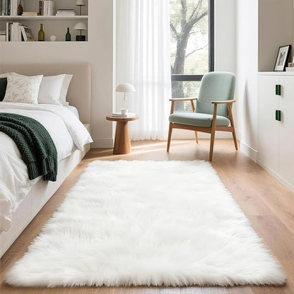 3x5 Solid Fluffy White Area Rug – Washable, Durable, Living Room Rug, Non-Slip High Pile Shag Rugs for Bedroom, Living Room, Bedside, Dorms, Nursery Rooms, Kids Room, Soft Indoor Floor Carpet