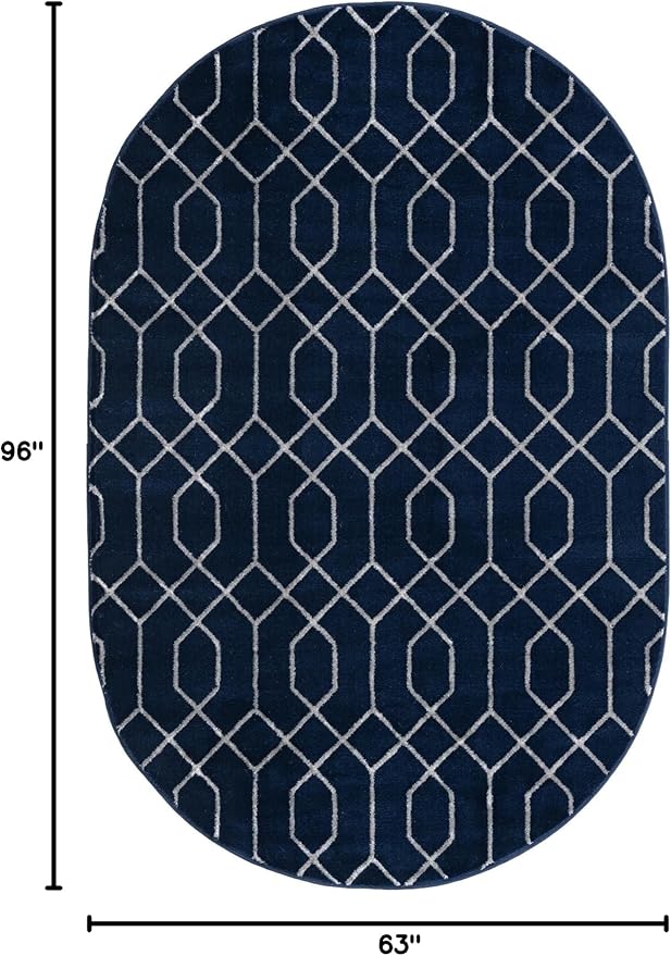 Unique Loom Marilyn Monroe Glam Collection Area Rug - Trellis (5' 3' x 8' Oval, Navy Blue Silver/ Silver)