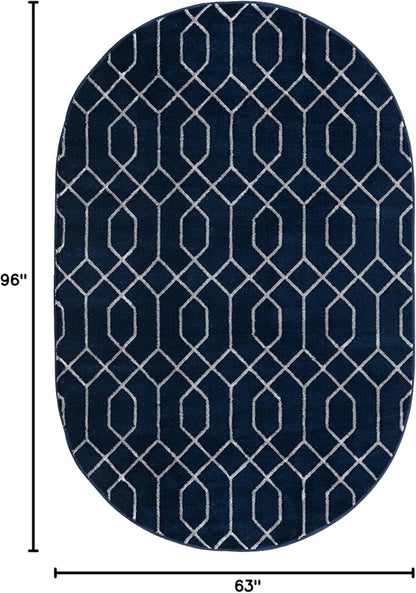 Unique Loom Marilyn Monroe Glam Collection Area Rug - Trellis (5' 3' x 8' Oval, Navy Blue Silver/ Silver)