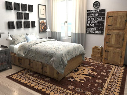 Unique Loom Taftan Collection Border Geometric Tribal Inspired Design Area Rug (8' 0 x 8' 0 Square, Brown/ Tan)