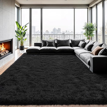 Zentavio 8x10 Black Area Rugs for Living Room Clearance Bedroom Large Men Room Carpet Fluffy Furry Shag Aesthetic Plush High Pile Floor Rug for Nursery Kids Room Dorm Home Decor