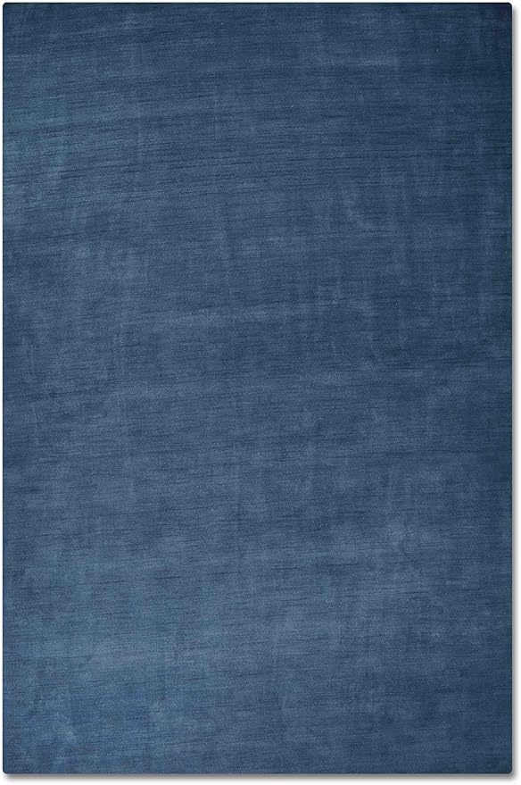 Hand Knotted Loom Wool ECO-Friendly Area Rugs - 6'7''x9'10'', Rectangle, Blue Color, Solid Plain Design, High Pile Thick Handmade Anti Skid Rugs for Living Room (L00111)