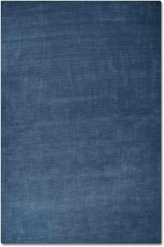 Hand Knotted Loom Wool ECO-Friendly Area Rugs - 6'7''x9'10'', Rectangle, Blue Color, Solid Plain Design, High Pile Thick Handmade Anti Skid Rugs for Living Room (L00111)