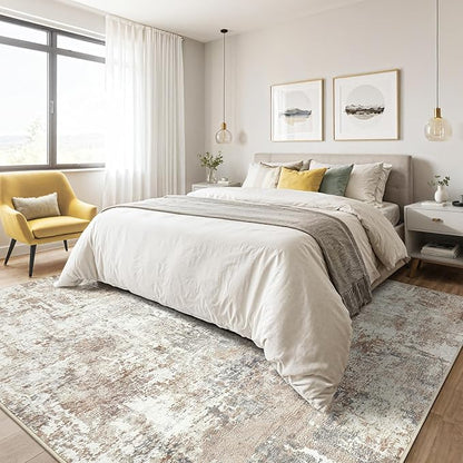 12x18 Rug Living Room: Washable Extra Large Abstract Modern Soft Area Rug Stain Resistant Indoor Floor Non-Slip Accent Carpet for Bedroom Nursery Playroom Office Dining Room Home House- Brown