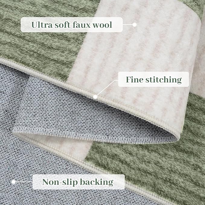LIVEBOX Checkered Round Rug 6 Ft Washable Area Rug for Playroom, Kids Non-Slip Neutral Classic Circle Rug Geometric Large Carpet Soft Boys Rug for Classroom Dorm Bedroom(Sage Green,180R)