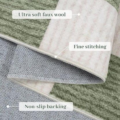 LIVEBOX 4x6 Washable Area Rug Checkered, Non-Slip Small Entryway Rug Green Farmhouse Neutral Classic Geometric Boys Rug for Bedroom Living Room Low-Pile Carpet for Indoor Kitchen(Sage Green 4'x6')