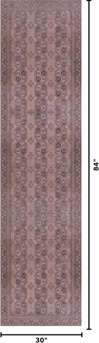 Kuden 2'6"x7' Runner Rug, Machine Washable Area Rug with Non-Slip Backing, Vintage Style, Soft, Easy Clean, Low Pile Rug for Hallway, Entryway, Kitchen, Bedroom