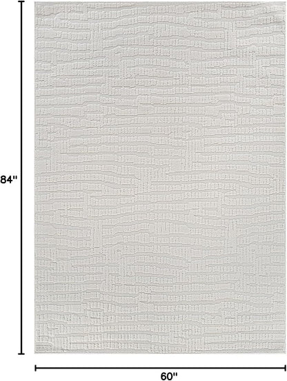 Modern Micro Loop Indoor Area Rugs for Living Room Bedroom Kitchen Geometric Pebble White 5x7 Luxury Durable Low and High Pile Non-Shedding Stain Resistant Soft Area Carpet 5 x 7