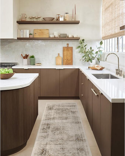 RUGGABLE Washable Vintage Runner Rug – Sarrah Hazel 2.5x10, Stain-Resistant, Non-Slip Hallway Runner – Machine Washable Rug for Hallway, Entryway, Living Room & Kitchen – with Standard Pad