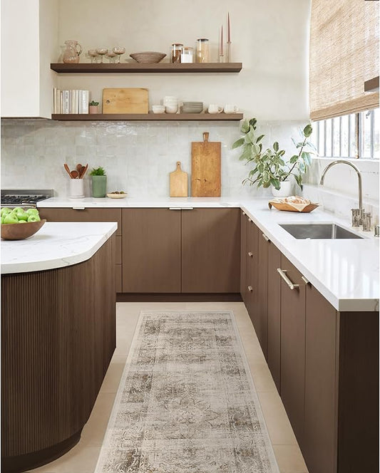 RUGGABLE Washable Vintage Runner Rug – Sarrah Hazel 2.5x7, Stain-Resistant, Non-Slip Hallway Runner – Machine Washable Rug for Hallway, Entryway, Living Room & Kitchen – with Standard Pad