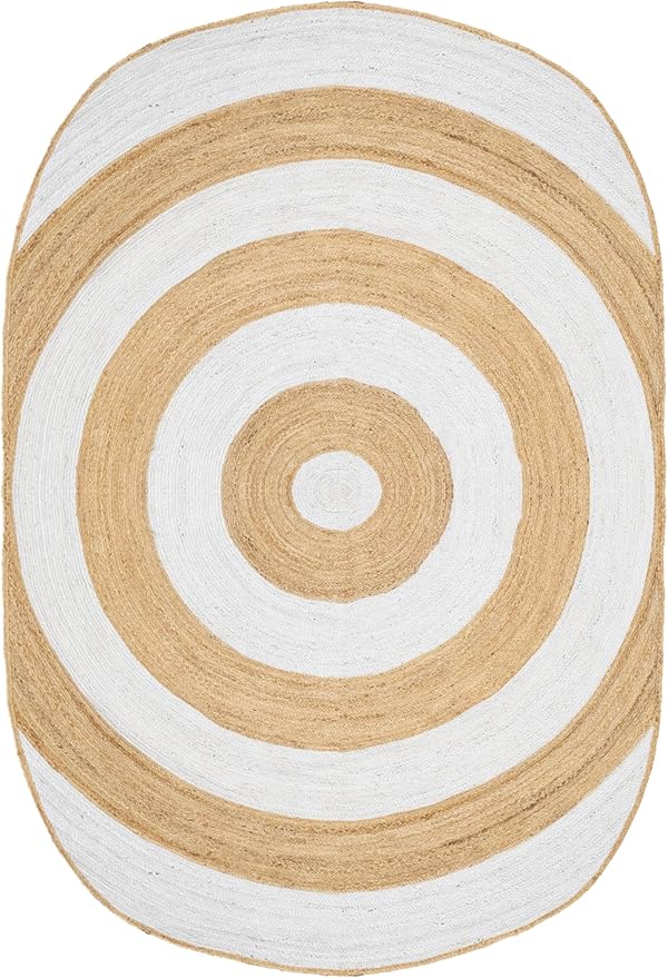 2.6x16 Oval Kilim Jute Runner – Handmade Boho Rug, Hand Braided Jute, 0.27" Thick Flatweave, Solid White Beige Oval Carpet for Hallway, Staircase, Entryway, Corridor