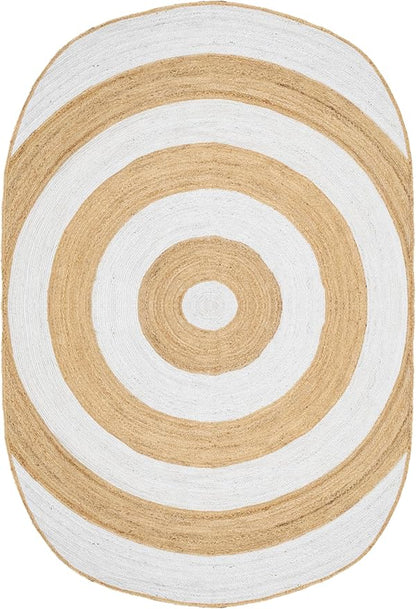 3x10 Oval Kilim Jute Runner – Solid White Beige Hand Braided Rug, 0.27" Thick Flatweave, Natural Jute Handmade Boho Carpet for Hallway, Staircase, Entryway, Corridor