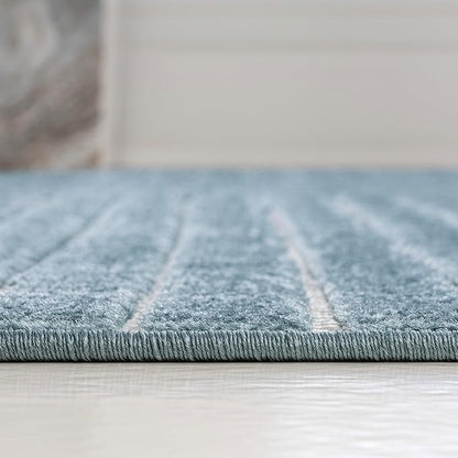 JONATHAN Y Hallie High-Low Curve Dark Blue/Cream 8x10 Indoor/Outdoor Area Rug, Minimalist Geometric, Pet Friendly, for Patio, Backyard, Living Room, Bedroom, Office, Hose-Washable (SCN100C-8)