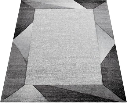 Paco Home Modern Area Rug Bordered with Geometric Pattern Grey Anthracite with Contour Cut, Size: 2' x 3'7"