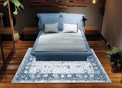 Bloom Rugs Washable Non-Slip 2x3 Rug - Navy Blue Traditional Bordered Area Rug for Living Room, Bedroom, Dining Room, and Kitchen - Exact Size: 2' x 3'