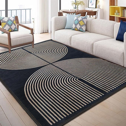 Modern Rainbow Area Rug 4x6 Black Comfort Soft Low Profile Machine Washable Non-Slip Rug, Contemporary Backyard Living Room Mat
