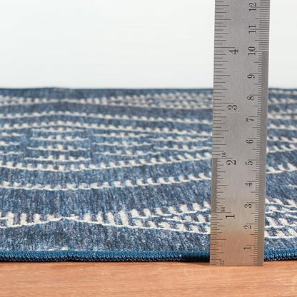 Dash & Albert Guthrie Navy Machine Washable Rug, 7.5 X 9.5 Feet, Blue Geometric Pattern