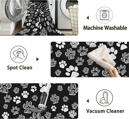 Cat Paws Black Area Rug for Living Room, Non-Slip Backing Low Pile Modern Abstract Rug for Indoor Use, 3x5 Washable Carpet