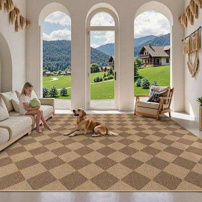 Lahome Checkered Easy Jute Rug, 9x12 Washable Dining Room Rug Indoor Outdoor Carpet, Farmhouse Neutral Non Slip Non Shedding Stain Resistance Floor Carpet for Patio Living Room Office