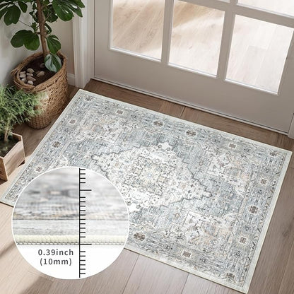 Area Rug 6×9 Washable Rugs for Bedroom, Vintage Floral Rug Soft Non Slip Stain Resistant Carpet for Living Room Dinning Room Kitchen Home Office Blue Green Multi