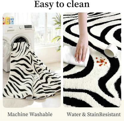 YIHOUSE 6×9 Ft Area Rugs for Living Room: Modern Washable Rug - Abstract Black and Cream White Rug for Bedroom Dining Room Office Playroom Nursery Home Decor - Nonslip Non-Shedding Striped Rugs