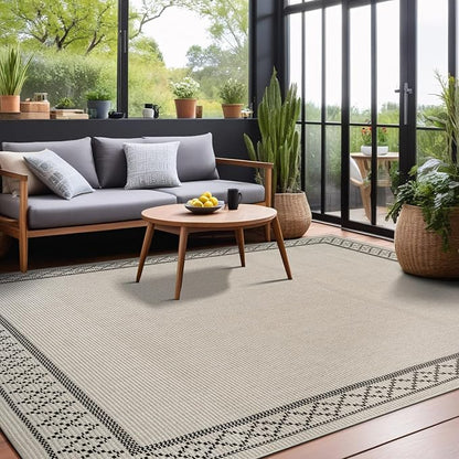 Easy Jute Rugs 10x14 Frame Bone Color Living Room Indoor Outdoor Area Rug for Patio and Kitchen Rug High Traffic Washable Easy to Clean Solid Boho Woven Design Carpet (10 x 14)
