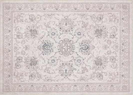 Phantoscope Washable Area Rug 5'x7' Non-Slip, Vintage Neutral Rugs for Living Room, Bedroom, Dining Room, Distressed Boho Floral Medallion Pattern, Low-Pile Foldable Floor Carpet, Cream Beige/Neutral