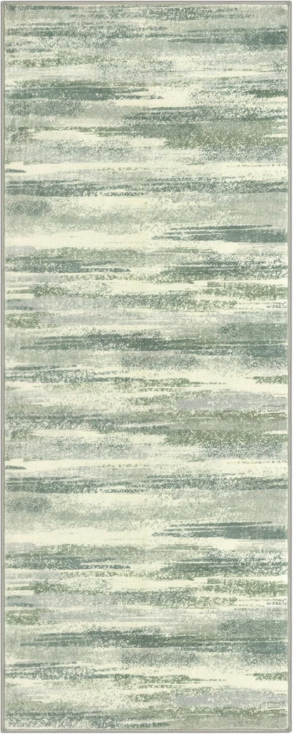 Modern Abstract Runner Rug 2x6, Sage Green Grey Washable Entryway Runner Non-Slip Soft Hallway Rug Runner Thin Print Faux Wool Carpet for Kitchen Bedroom Laundry Room Indoor