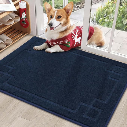 BEQHAUSE Door Mat 24" x 36", Non-Slip Door Mats Indoor Entryway Rugs Washable Low-Profile Absorbent and Stain Resist Floor Mats, Dog Door Mat for Front Back Door, Muddy Wet Shoes & Paws, Navy Blue