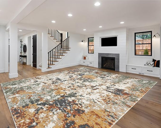 Keen Home Design Area Rugs - 9x12 Non-Shedding, Abstract Rugs for Kitchen, Living Room, Bedroom, Dining Room, Entryway - Size: 9'2" x 11'11", Multi