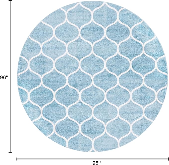 Rugs.com Lattice Frieze Collection Rug – 8' Round Light Blue Medium Rug Perfect for Kitchens, Dining Rooms