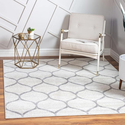 Rugs.com Lattice Frieze Collection Rug – 5' Square Ivory Medium Rug Perfect for Living Rooms, Kitchens, Entryways